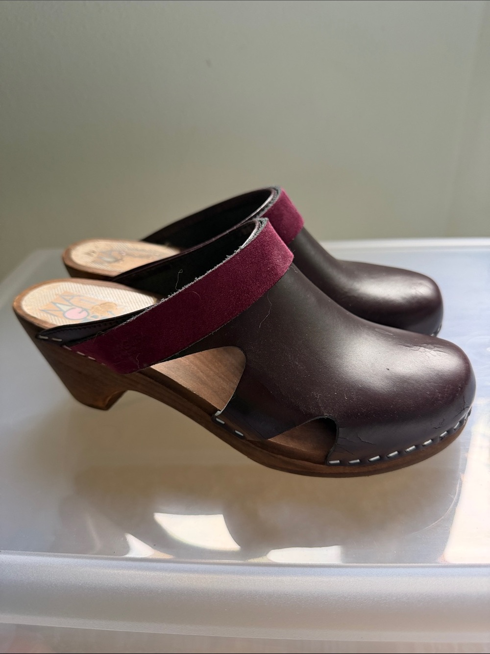 MIA Burgundy Leather Clog Mule with Suede Wine Strap